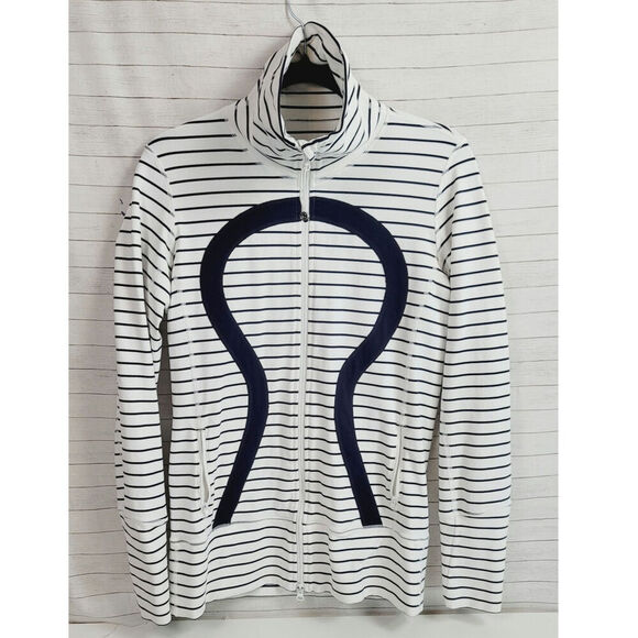 Lululemon Athletica In Stride Full Zip Jacket, in Navy/White, sz 8 - Picture 3 of 14